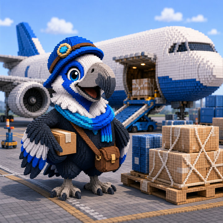 Mascota DropAmerica cargando un avión